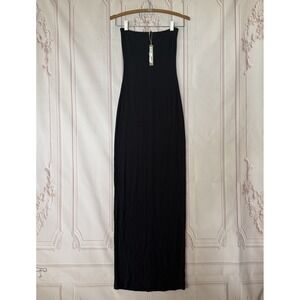 SKIMS Soft Lounge Ribbed Strapless Tube Dress Onyx Size XS Shelf Bra NWT